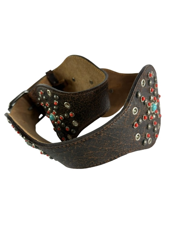 Rare Vintage STREETS AHEAD Brown Wide Leather Western Belt Conchos M 34 USA main image 8